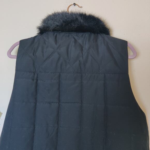 Lauren Ralph Lauren Black Quilted Puffer Vest Medium Faux Fur Collar Apres Ski - Picture 6 of 10